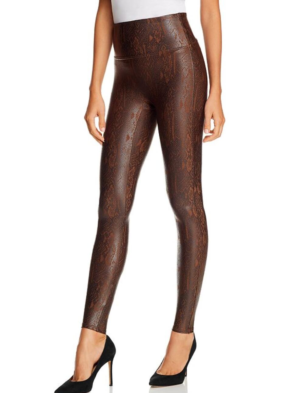 Spanx Brown Snake Print Faux Leather Leggings Size M